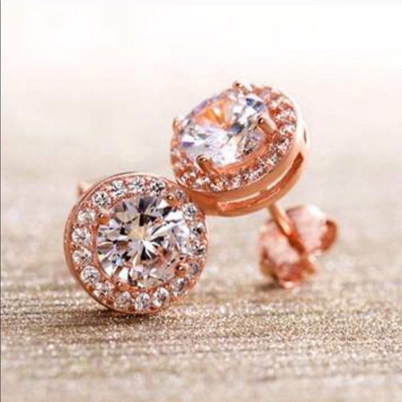 Swarovski Jewelry - 3.44 CTTW Halo Stud Swarovski Rose Gold Earrings